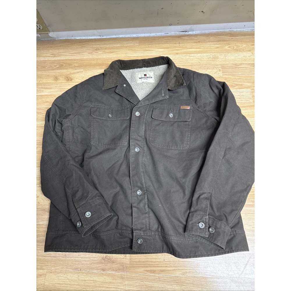 Woolrich Canvas Jacket Mens XL  Brown Sherpa Lined Corduroy Workwear Outdoor